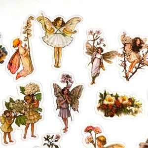 15 large fairy butterfly and flower stickers clear backs each about 2” brand new